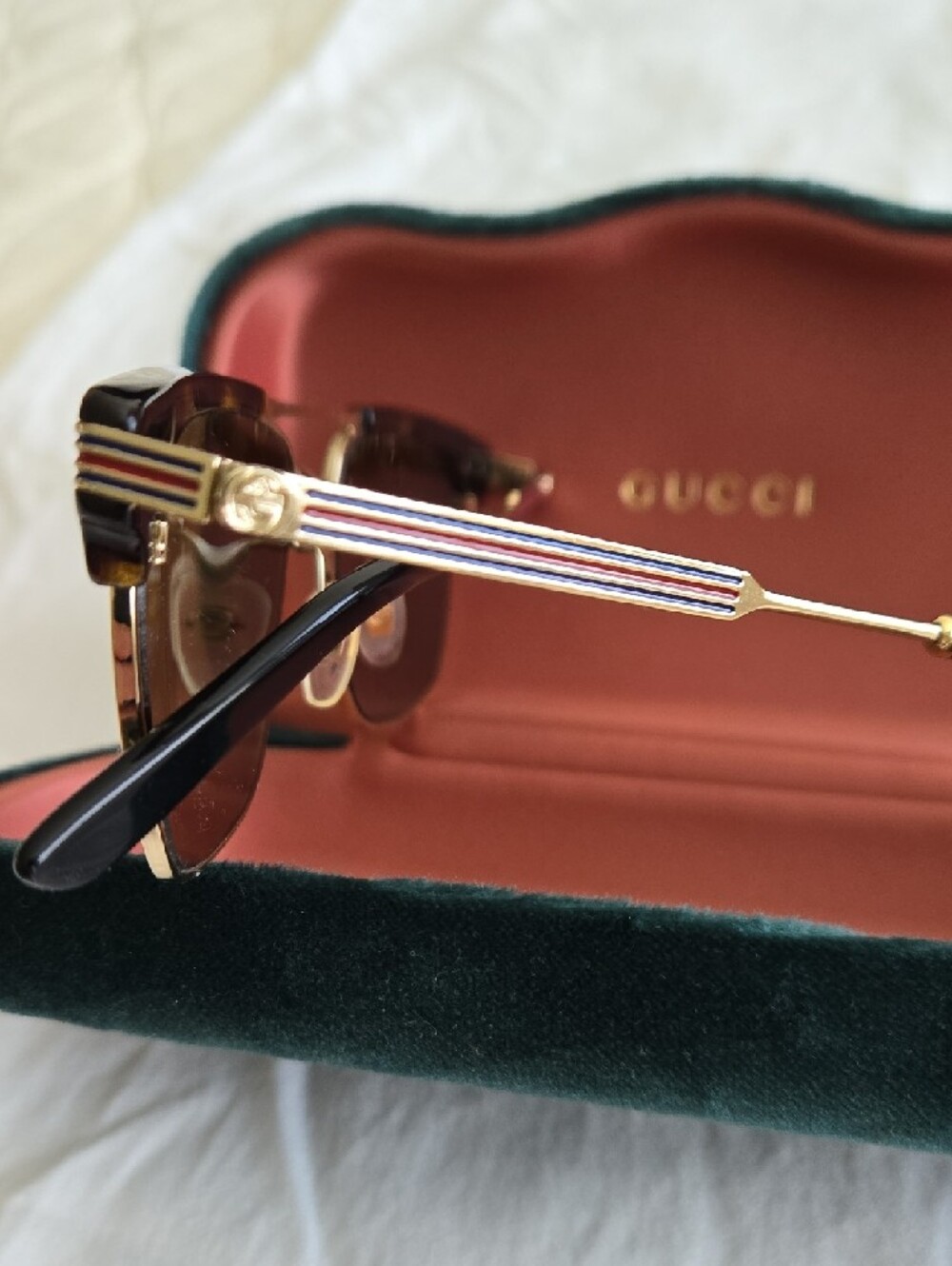 Gucci Men's Tortoiseshell and Gold-Trim Sunglasses with Brown Lenses - Picture 4 of 4